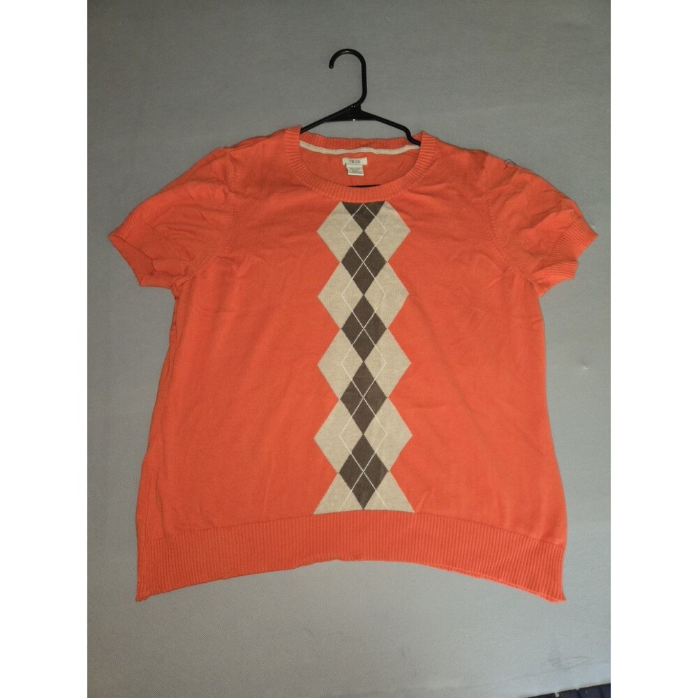 IZOD Women's Short Sleeve Argyle Knit Sweater Orange 100% Cotton Size XXL - Picture 7 of 8
